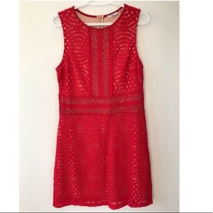 Dex red lace overlay sleeveless dress
